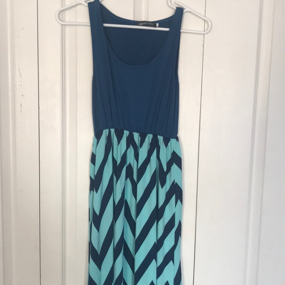 Navy and teal chevron Tank top Maxi dress